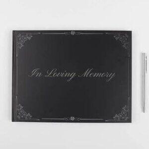 Funeral Guest Book & Pen, Celebration of Life Guest Book, In Loving Memory Black